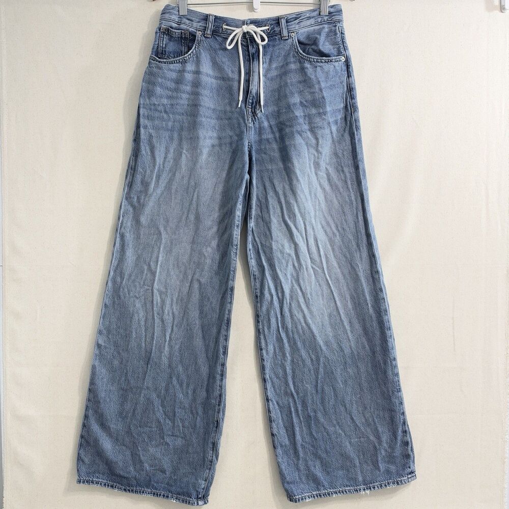 Madewell Women’s Super Wide-Leg Jeans Blue Denim Cotton 5-Pocket Drawstring